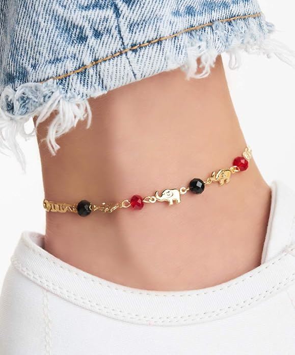 Barzel 18K Gold Plated Elephant Anklet For Women - Made In Brazil