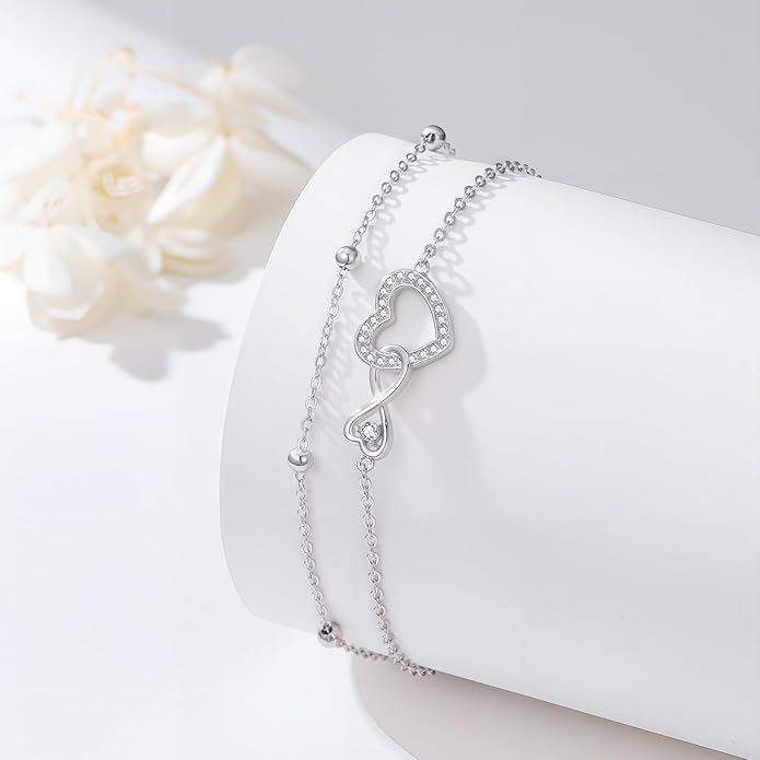 Anklet for Women 925 Sterling Silver Double Infinity Ankle Bracelet Waterproof Summer Jewelry Anniversary Birthday Gifts for Her