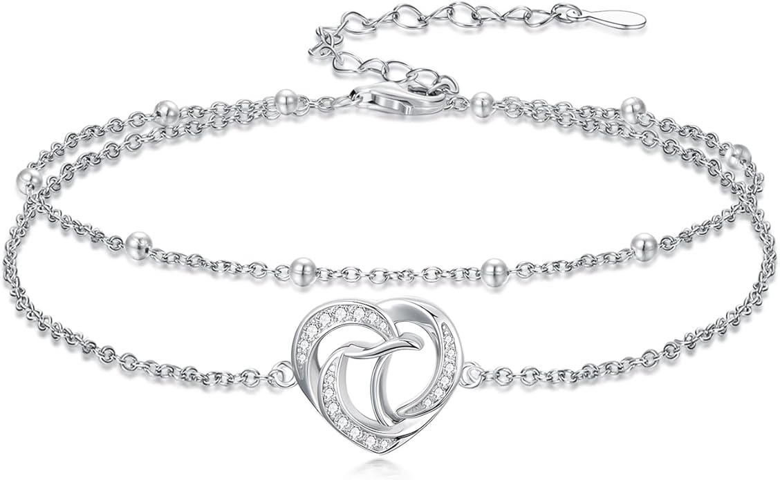 Dorunmo Initial Anklet 925 Sterling Silver Letter A-Z Layered Heart Anklet Beach Jewelry Birthday Gifts for Women