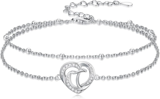 Dorunmo Initial Anklet 925 Sterling Silver Letter A-Z Layered Heart Anklet Beach Jewelry Birthday Gifts for Women