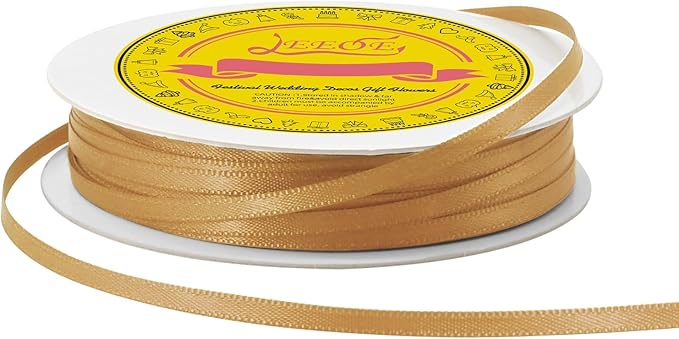 LEEQE Double Face Old Gold Satin Thin Ribbon 1/8 inch X 50 Yards Polyester Old Gold Ribbon for Gift Wrapping Very Suitable for Weddings Party Hair Bow Invitation Decorations and More