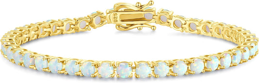 FANCIME Birthstone Bracelet 14K Gold Plated Tennis Bracelets Sterling Silver with Gold Plated Fine Jewelry Wedding Bridal Prom Birthday Gift for Women Her, Length 7.2 Inch Width 4mm