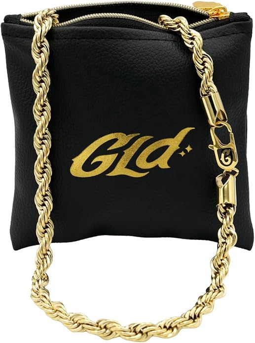 GLD Rope Chain - Gold-Plated Rope Chain with Exclusive Storage Travel Pouch - Snatch-Proof Clasp, Sweat-Proof and Fade-Resistant - Lifetime Quality, Designed in Miami