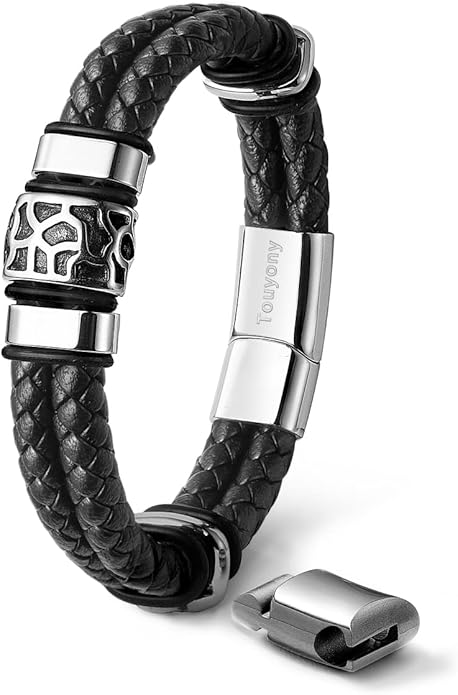 Mens Leather Bracelet Premium Leather Braided Bracelet Stainless Steel Jewelry Gift Accessories Men's Bracelet