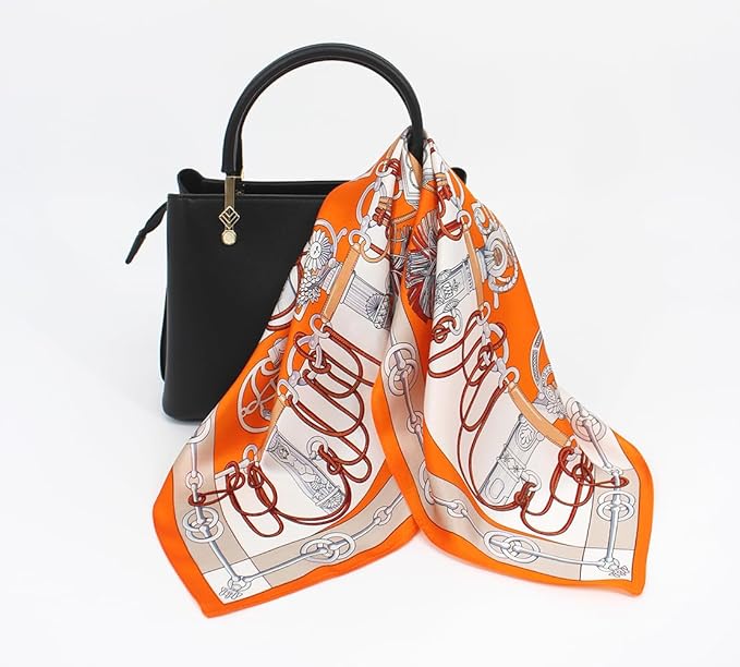 ANDANTINO 100% Mulberry Silk Scarf -21” Lightweight Square Neckerchief – Breathable Digital Printed Scarves with Gift Packed