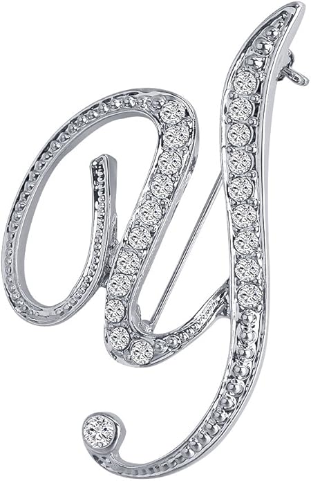 LiaSun A-Z 26 Letters Pins Brooches Silver Plated Metal Broaches Pins-Clear Crystal Initial Breastpin