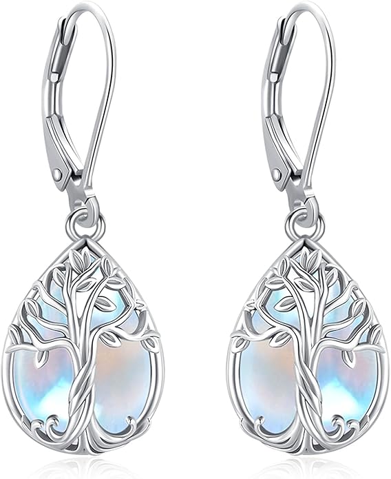 Eusense Sterling Silver Dangle Earrings for Women Tree of Life Animals Moonstone Turquoise Leverback Earrings Jewelry Gifts