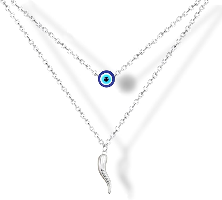 Baydurcan Evil Eye Necklace Italian Horn Necklace for Women Evil Eye Pendant Jewelry (Evil Eye & Horn)