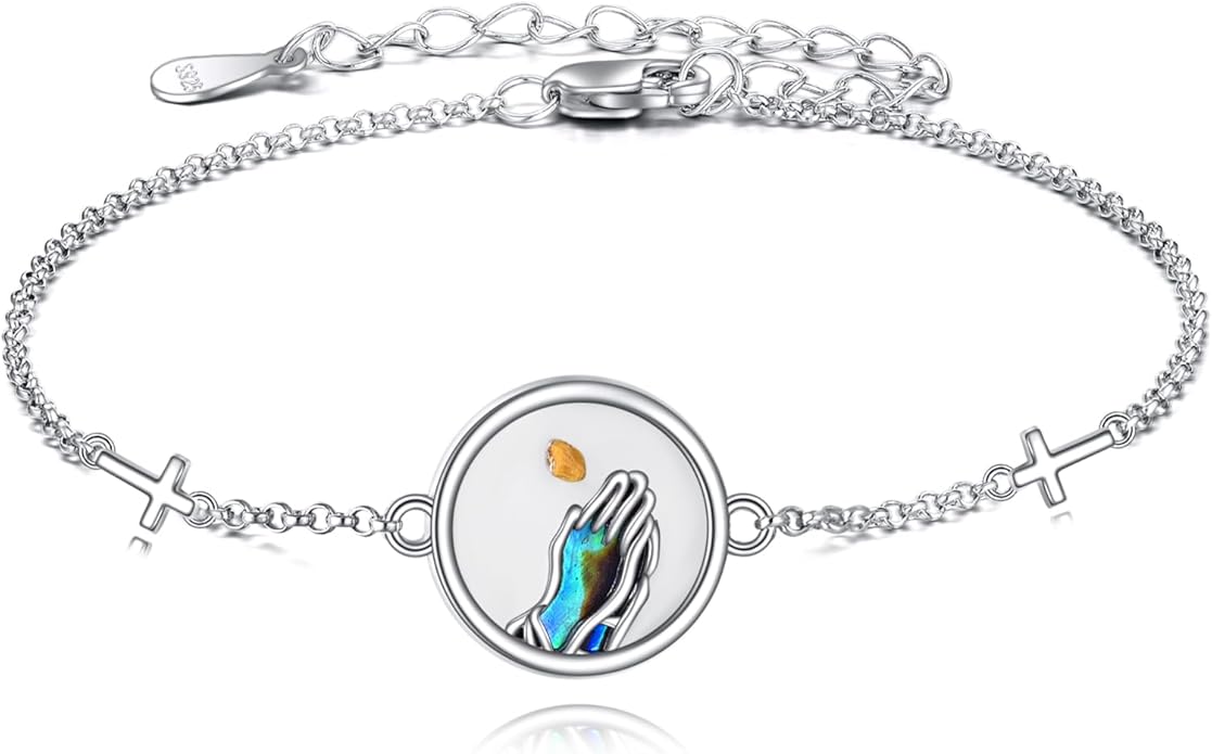 AOBOCO Mustard Seed Bracelet S925 Sterling Silver Mountain Cross Bracelets Christmas Christian Faith Jewelry Mothers Day Birthday Gifts for Mom