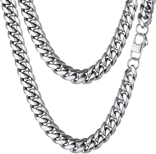 PROSTEEL 316L Stainless Steel Figaro Cuban Chain Necklace for Men, Black/18K Real Gold Plated, 4/5/6/7.5/9/10/13mm, 14inch-30inch, Come with Box