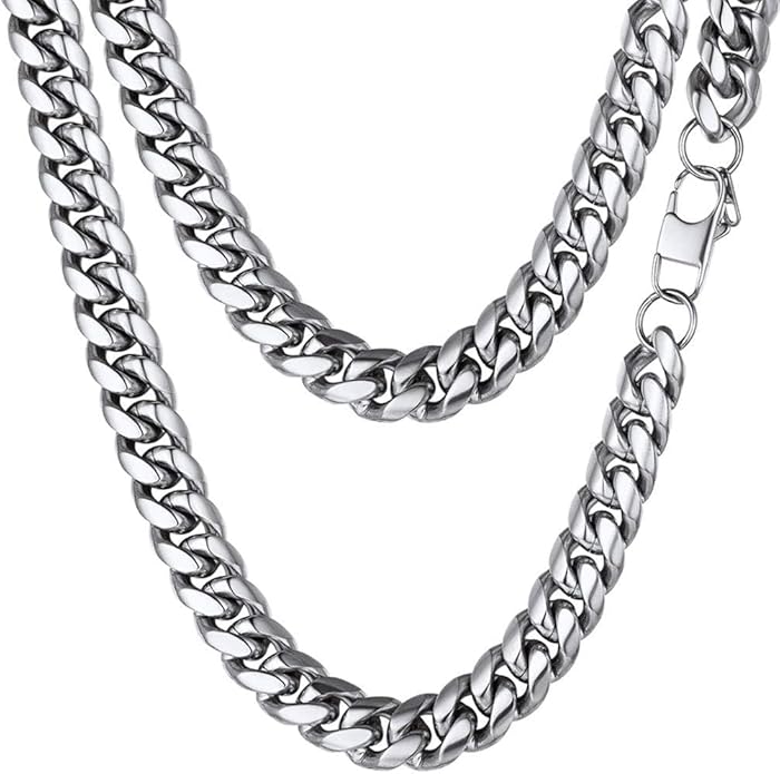PROSTEEL 316L Stainless Steel Figaro Cuban Chain Necklace for Men, Black/18K Real Gold Plated, 4/5/6/7.5/9/10/13mm, 14inch-30inch, Come with Box