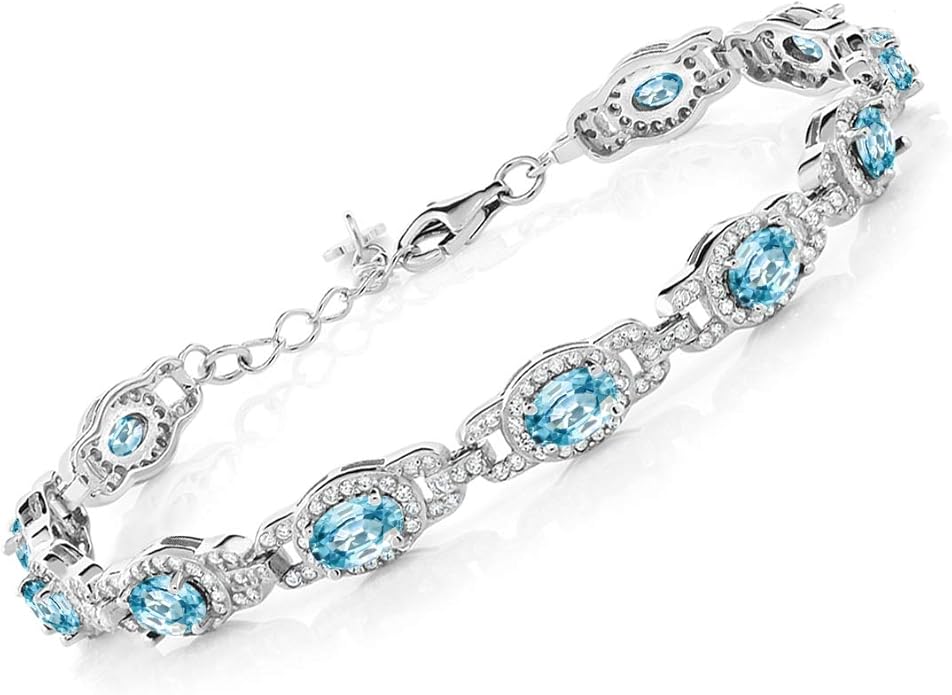 Gem Stone King 7-14 Cttw Oval Gemstone Birthstone Tennis Bracelet For Women | 925 Sterling Silver | Oval 6X4MM | 7 Inch With 1 Inch Extender | Fine Jewelry Gifts for Her Mom Women Wife