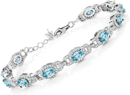 Gem Stone King 7-14 Cttw Oval Gemstone Birthstone Tennis Bracelet For Women | 925 Sterling Silver | Oval 6X4MM | 7 Inch With 1 Inch Extender | Fine Jewelry Gifts for Her Mom Women Wife