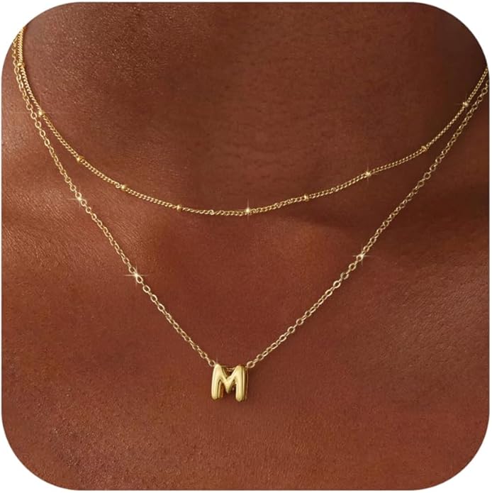 Bubble Letter Necklace Layered Initial Necklaces for Women Dainty Cute Choker Pendant Stack Jewelry Teen Gift Trendy Stuff