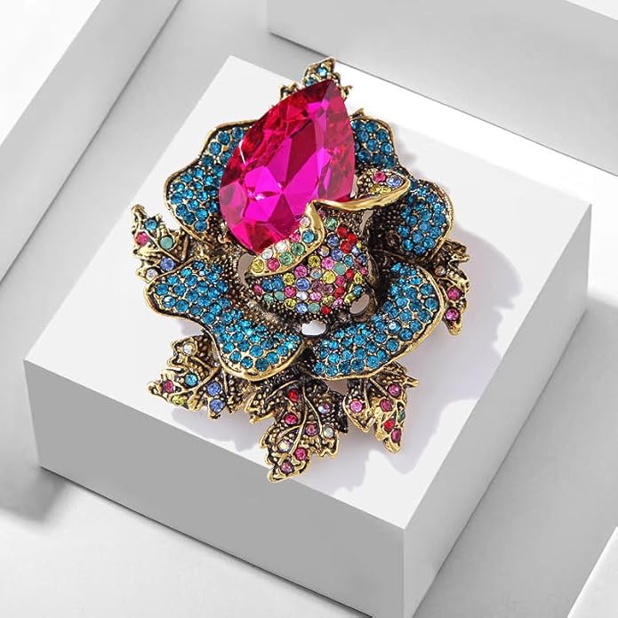 Rhinestone Flower Brooch For Women Crystal Rose Flower Brooch Pin Big Size Rhinestone Crystal Flowers Broochs Stylish Rhinestone Rose Flowers Pin Elegant Clothing Hat Bag Accessories