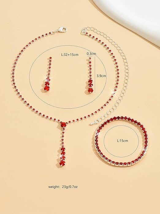 MIFYNN Rhinestone Wedding Set for Women Sparkle Crystal Earrings Necklace Bracelet Jewelry Set Wedding Party Prom Jewelry Set for Brides Bridesmaid