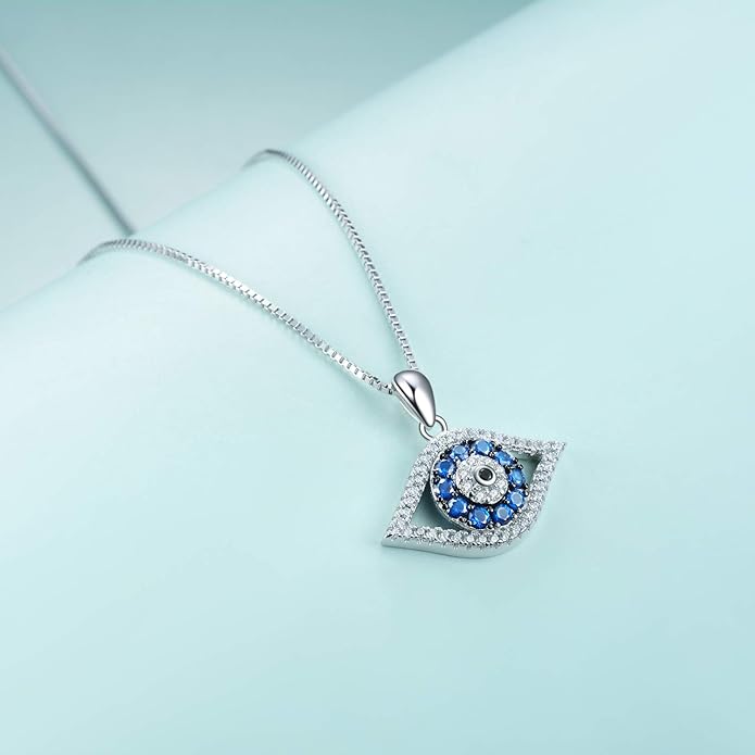 PEIMKO Evil Eye Pendant Necklace 925 Sterling Silver Greek Protection Jewelry for Women