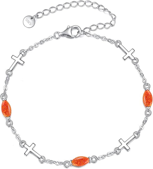 CRMAD Cross/Heart/Infinity/Star of David Bracelet for Women Sterling Silver Opal/Malachite/Moonstone Bracelet Cross Jewelry Gift for Women