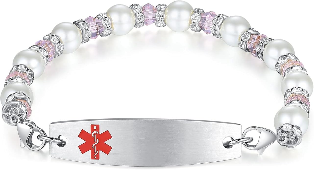 mnmoom 7.5 inch interchangeable Medical id bracelets for Women beads Medical alert bracelets with customize engraving