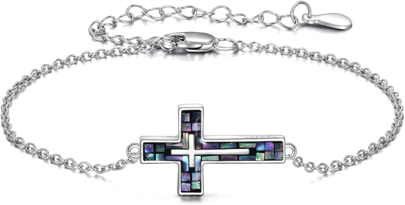 YFN Cross Bracelet Sterling Silver Religious Cross Bracelet Jewelry Gift for Women Men