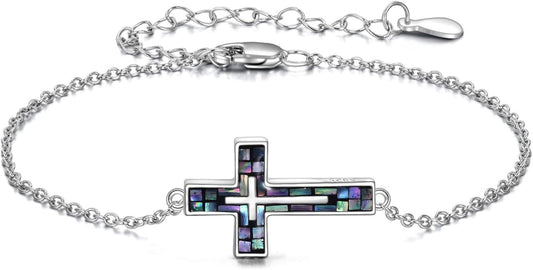 YFN Cross Bracelet Sterling Silver Religious Cross Bracelet Jewelry Gift for Women Men