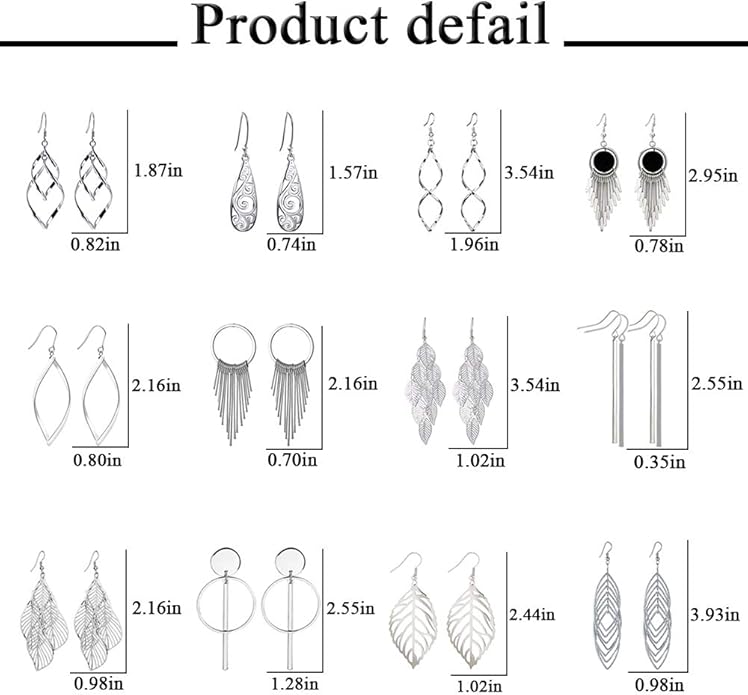 12 Pairs Drop Dangle Earrings boho Fashion Jewelry Vintage Statement Boho Bohemian Earrings Set for Women