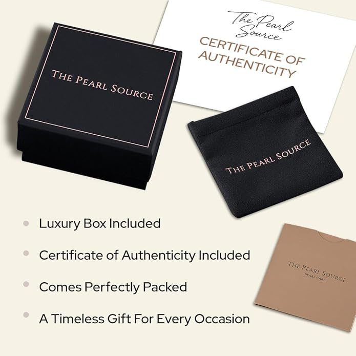 The Pearl Source Real Pearl Necklace for Women with AAA+ Quality Round White Freshwater Genuine Cultured Pearls | Pearl Strand with 14K Gold Plated Sterling Silver Clasp