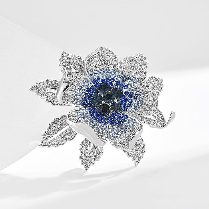 Rhinestone Flower Brooch Austrian Crystal Flower Pin 18k Gold Plated Floral Brooch Lapel Pin Jewelry Mother's Day Birthday Gifts for Mom Wife