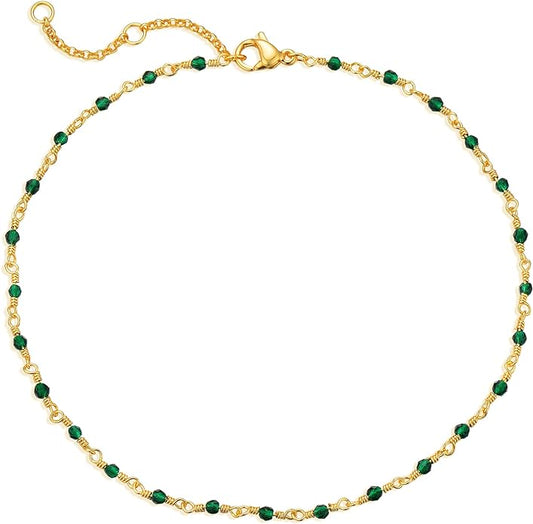 MTMY Gold Anklets for Women 14K Gold Plated Tiny Bead Anklet Colorful Tassel Foot Chain Dainty Adjustable Cute Summer Beach Boho Anklets Jewelry Gift