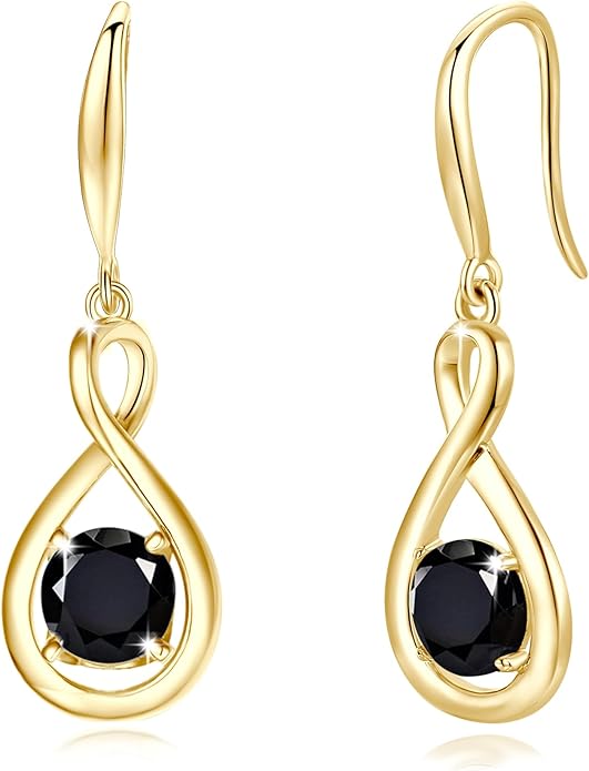 FANCIME Dangle Drop Earrings 925 Sterling Silver Dainty Infinity Round Gemstone Birthstone Jewelry Birthday Gifts for Her Women