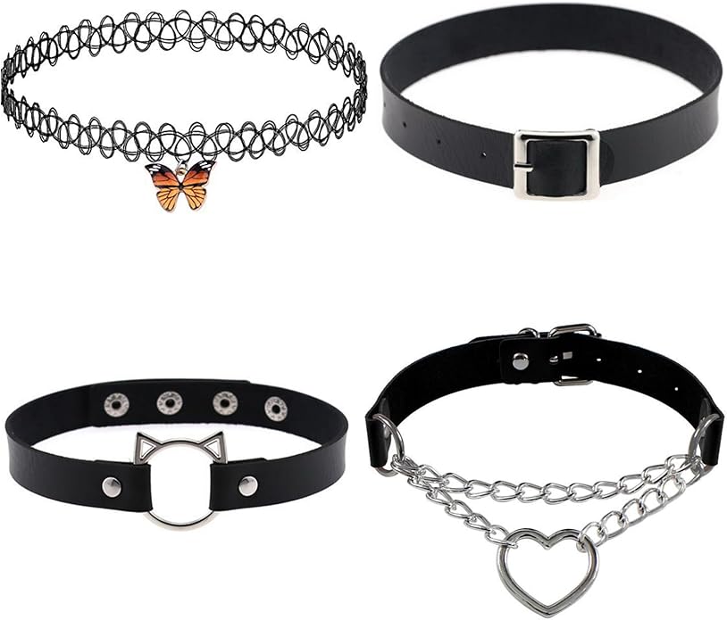 4 Pcs Choker Necklace For Women Black Adjustable Layered Velvet Leather Lace Collar Necklace Goth Jewelry Gifts