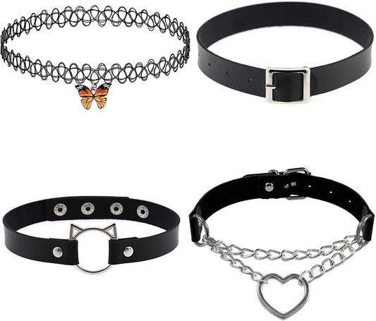 4 Pcs Choker Necklace For Women Black Adjustable Layered Velvet Leather Lace Collar Necklace Goth Jewelry Gifts