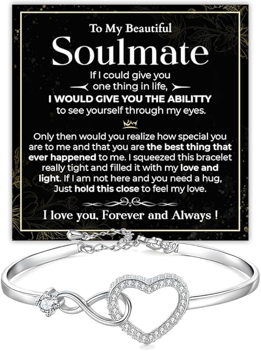 To My Soulmate Bracelet, Soulmate Bracelet For Women, Soulmate's Jewelry Gift From Boyfriend Husband Friend With Message Card And Box Meaning, Valentine Gifts For Her, Birthday Christmas Gifts