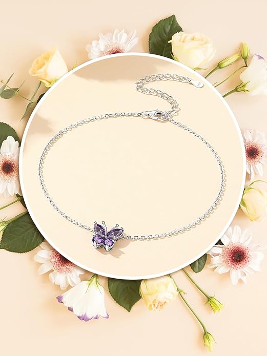 Custom4U Personalized Infinity Ankle Bracelets for Women 925 Sterling Silver Anklet Bracelet Endless Love Symbol Birthstone Charm Adjustable Foot Chain Jewelry Mothers Day Gifts for Mom Wife Women Her