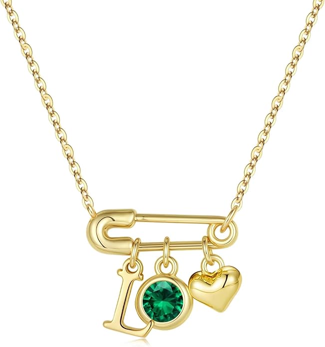 MONOOC Christmas Gifts for Women Girls - 14K-Gold-Plated Dainty Paperclip Heart Initial Necklace Birthstone Necklace Jewelry Birthday Gifts for Women Her Mom Friend Wife Sister