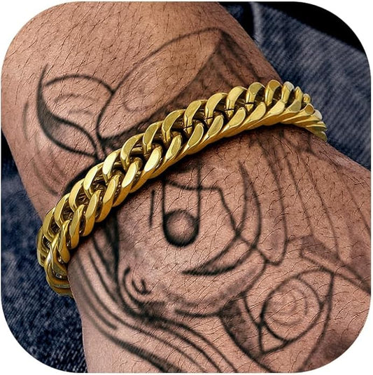 Richsteel Cuban Link Chain Bracelets 8/12/17mm Width Stainless Steel Chain Wrist Bracelets for Men, 7.4/8.2/9 Inch Length Classic Jewelry for Christmas/Valentine's Day/Birthday