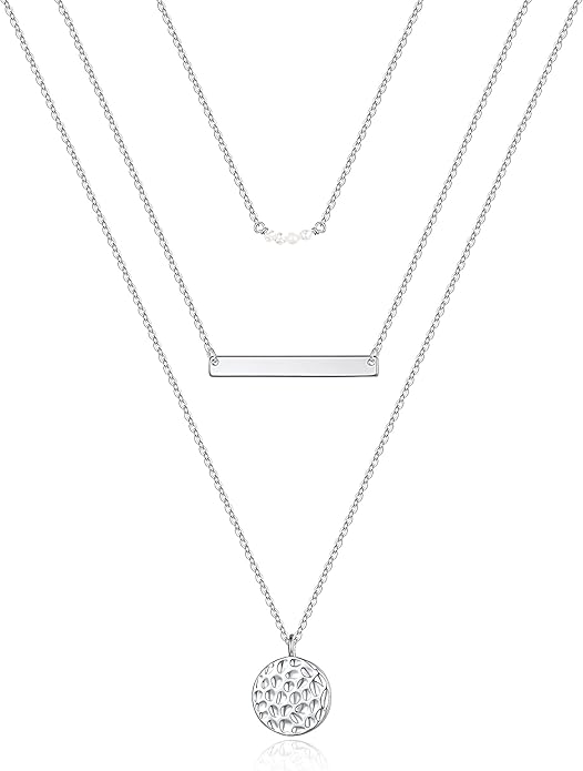 Turandoss Dainty Layered Choker Necklace, Handmade Y Pendant Necklace Multilayer Bar Disc Necklace Adjustable Layering Choker Necklaces for Women
