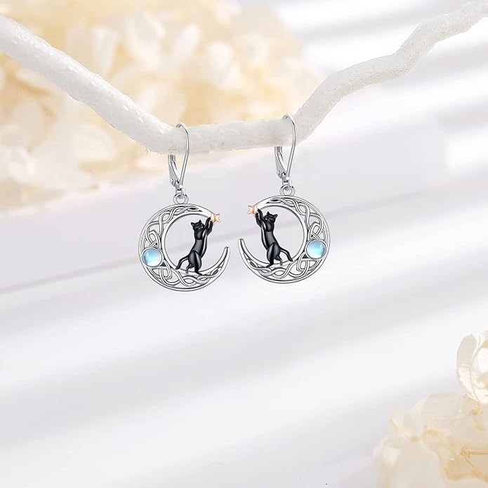 Sterling Silver Tree of Life/Flower/Bee/Animals/Cat/Hummingbird Dangle Earrings Moonstone Turquoise Drop Leverback Earrings Jewelry Gifts