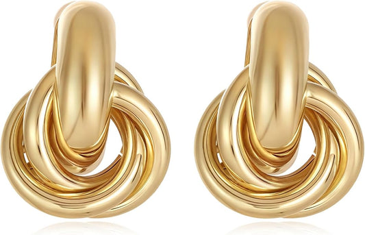 14K Gold Plated Knot Earrings for Women Gold Silver Earrings Heart Link Drop Dangle Earring Chunky Golden Knotted Statement Jewelry