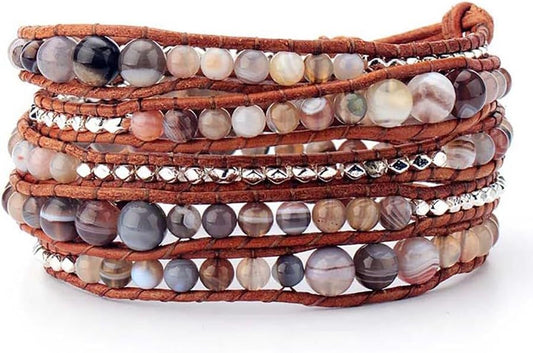 ZOSOJONA Boho Wrap Bead Bracelet for Women - Handmade Adjustable Natural Stone Beaded Bracelets Rope Yoga Healing Bracelet Bangle Hippie Jewelry