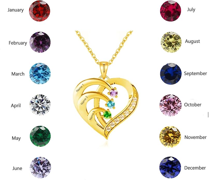 10K 14K 18K Personalized Solid Gold Nautral Diamond Mom Necklace with 1-5 Birthstones for Women Mom Wife,Custom Mother Birthstone Necklace Engraved Name Jewelry Gift for Mothers Day Birthday