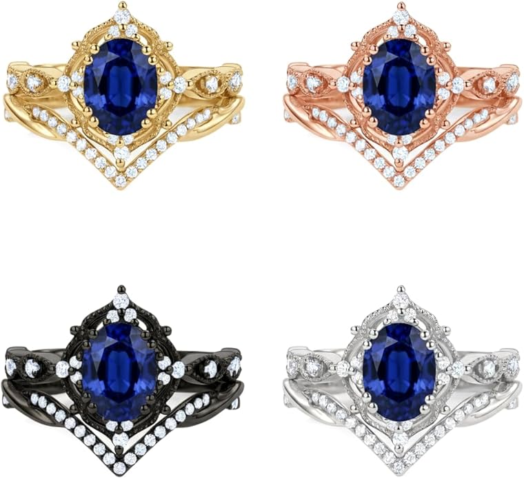 Oval Cut Vintage Gemstone Engagement Rings set for Women S925 Sterling Silver/10K/14K/18K Gold Birthstone Promise Anniversary Bridal Set Ring for her