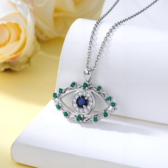 925 Sterling Silver Evil Eye Protection Necklace Jewelry for Women, Ojo Turco Pendant Luck Amulet, Birthday Gift for Women Her, with 18+2inch Chain