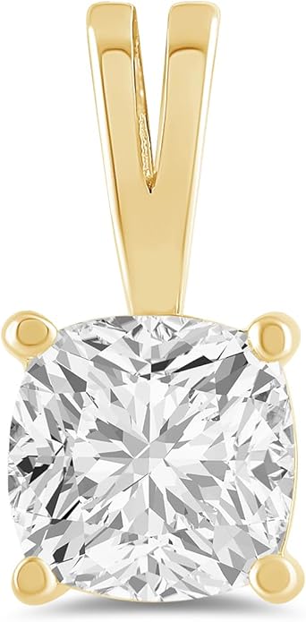 Everyday Elegance Solid 14K Gold Cubic Zirconia Solitaire Pendant Necklace for Women Heart, Princess, Round, Oval, Emerald, Pear & Cushion Cut 1 or 2 CTW | .60mm Thick 16" 18" Length Box Link Chain