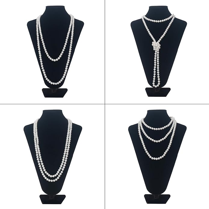 59" Long Pearl Necklaces for Women, Vintage Elegant Long Pearls Necklace for Wedding Party 1920s Gatsby Costume Jewelry