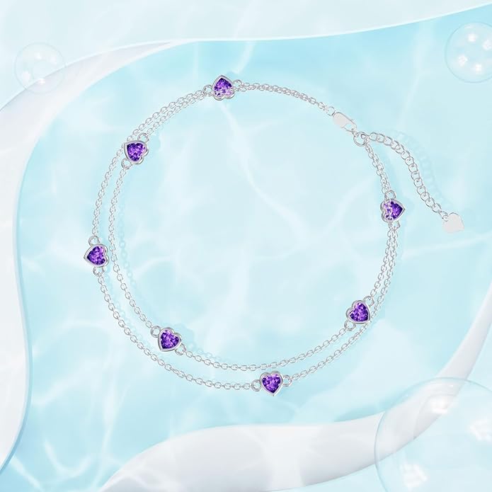 Dorunmo Heart Birthstone Anklet Bracelets for Women 925 Sterling Silver Birthday Jewelry Best Mother's Day for Women Wife