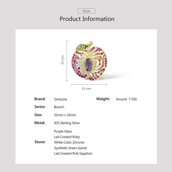 Santuzza 925 Sterling Silver Gemstone Pin Brooch for Women