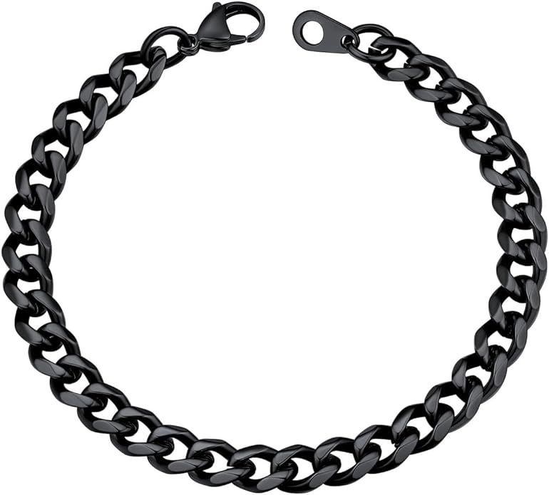 U7 Link Bracelets for Men, Cuban Link/Rope/Watch Band Solid Bracelet, Silver Black Gold Color Wrist Bracelet 3/6/9/12/15mm Width, 6.5/7.5/8.3 Inch Length, Hand Chain Jewelry for Mens Women