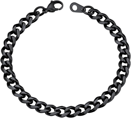U7 Link Bracelets for Men, Cuban Link/Rope/Watch Band Solid Bracelet, Silver Black Gold Color Wrist Bracelet 3/6/9/12/15mm Width, 6.5/7.5/8.3 Inch Length, Hand Chain Jewelry for Mens Women