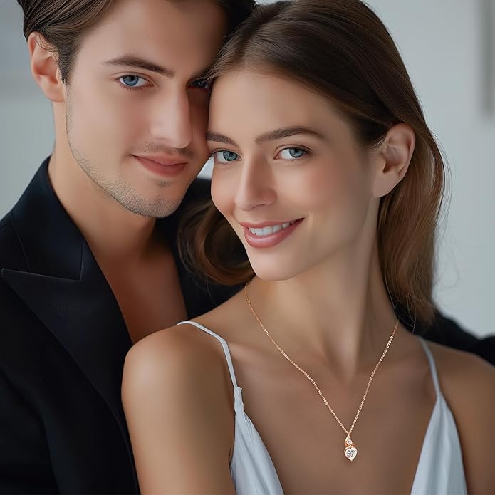 Moissanite Heart Pendant Necklaces for Women, 925 Sterling Silver Necklace with Birthstone, Ideal Anniversary Present or Birthday Christmas Valentine Mothers Day Jewelry Gifts for Mom Wife Her Girlfriend